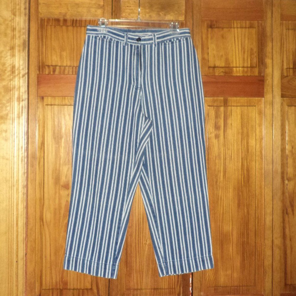 ST. JOHN'S BAY blue/white stripe cropped jeans sz 10 woman